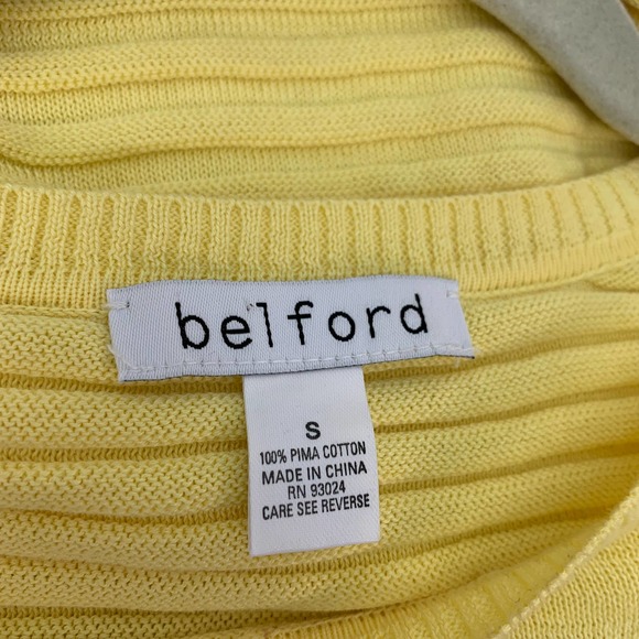 Belford Womens Sweater Size Small‎ Yellow Pima Cotton Tie Hem Ribbed 3/4 Sleeves - Picture 10 of 12